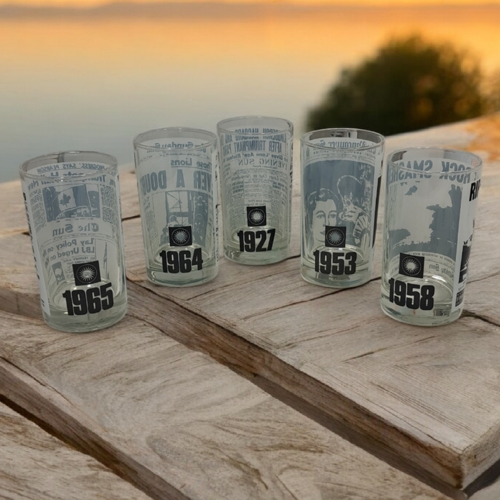 MCM Newspaper Print Glasses Set - Picture 2 of 4